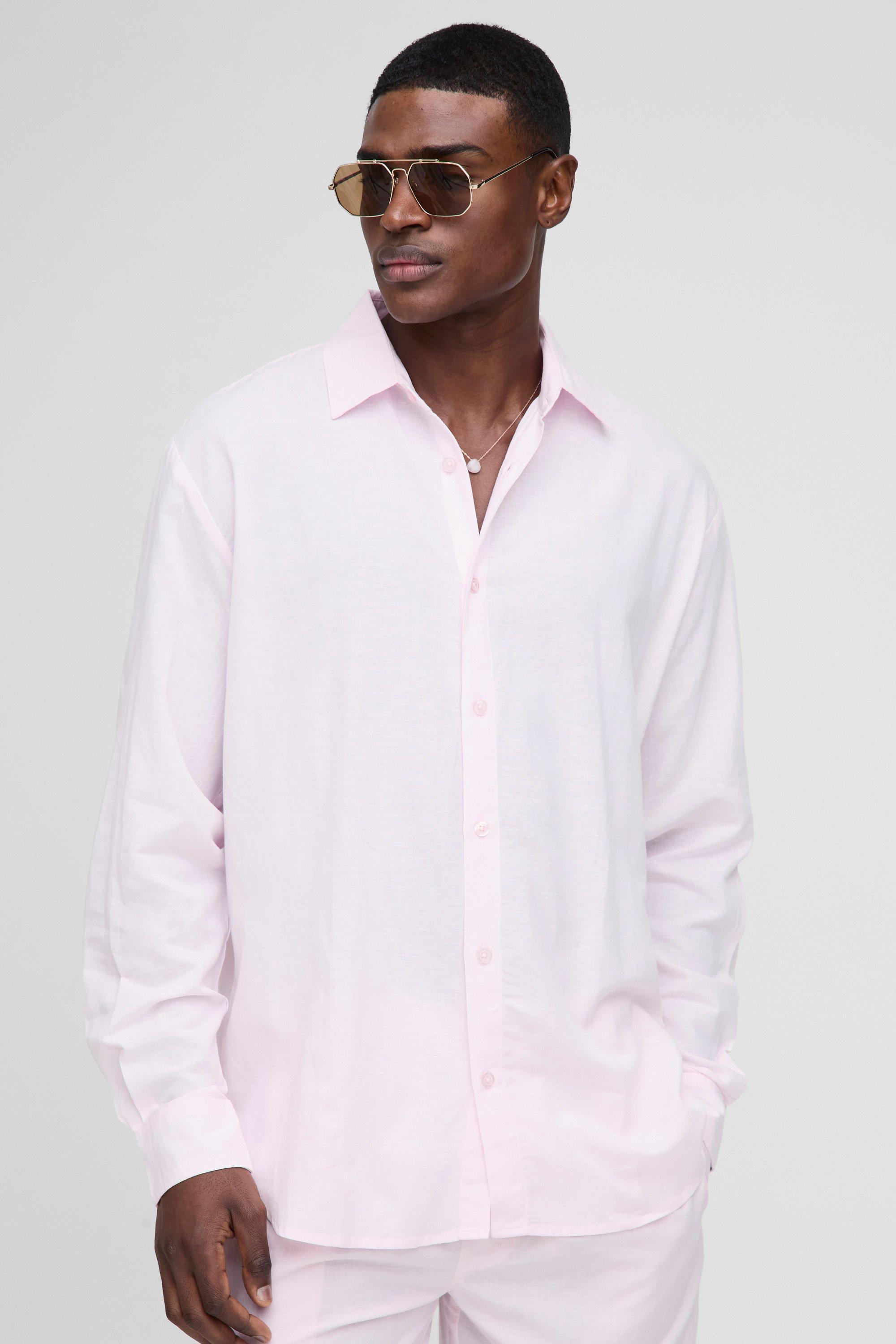 Super Oversized Long Sleeve Collared Linen Shirt